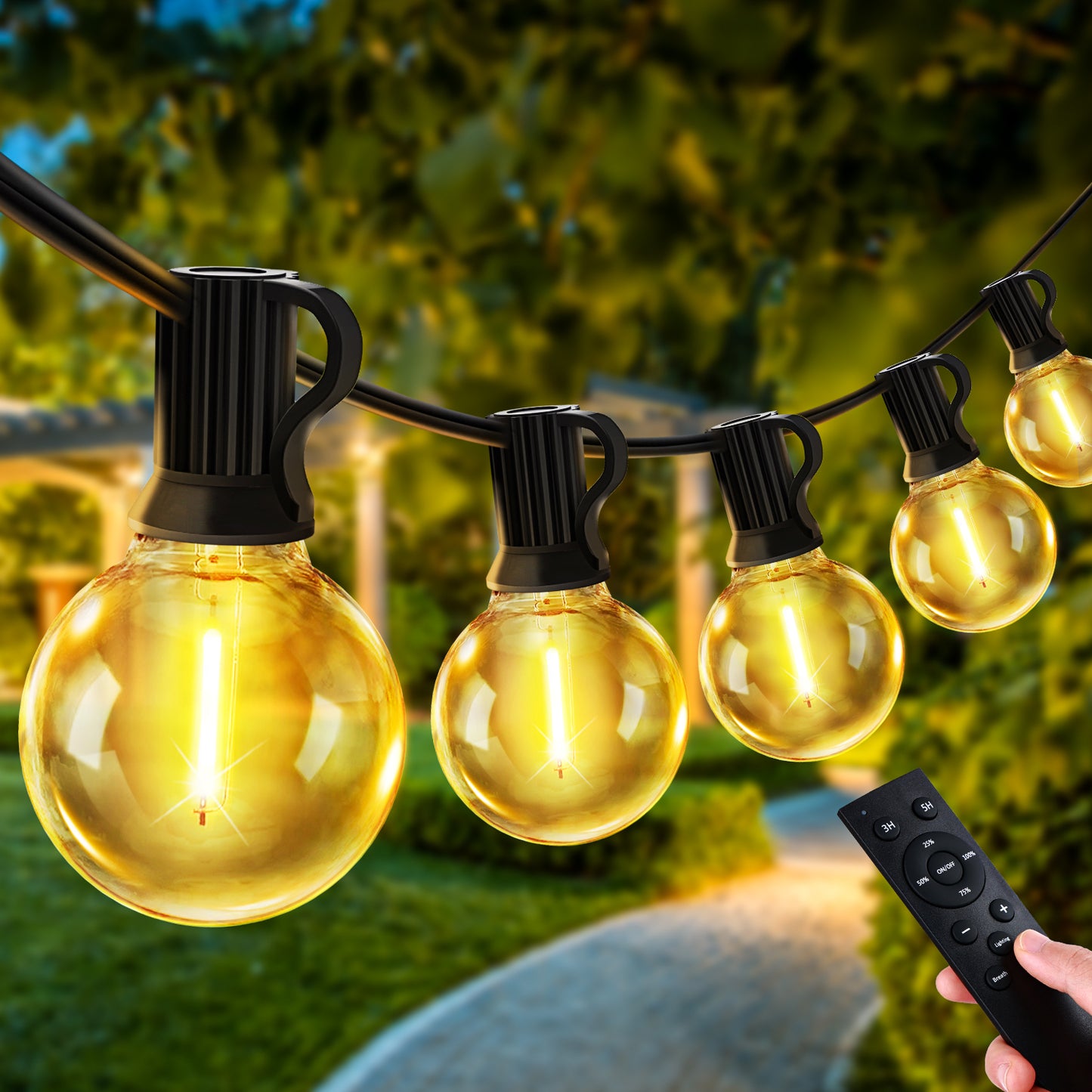 Lichterkette Led Außen Strom Outdoor - 30M 100FT 43+2 G40 Glühbirnen Garten Beleuchtung Balkon Lichterketten Aussen IP44 Wetterfest Pavillon String Lights mit Fernbedienung für Terrasse Party