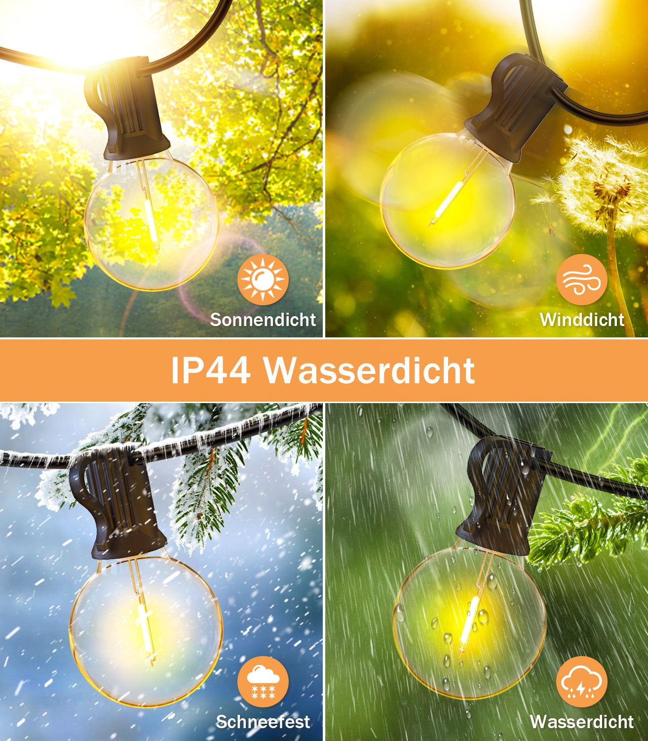 Lichterkette Led Außen Strom Outdoor - 30M 100FT 43+2 G40 Glühbirnen Garten Beleuchtung Balkon Lichterketten Aussen IP44 Wetterfest Pavillon String Lights mit Fernbedienung für Terrasse Party
