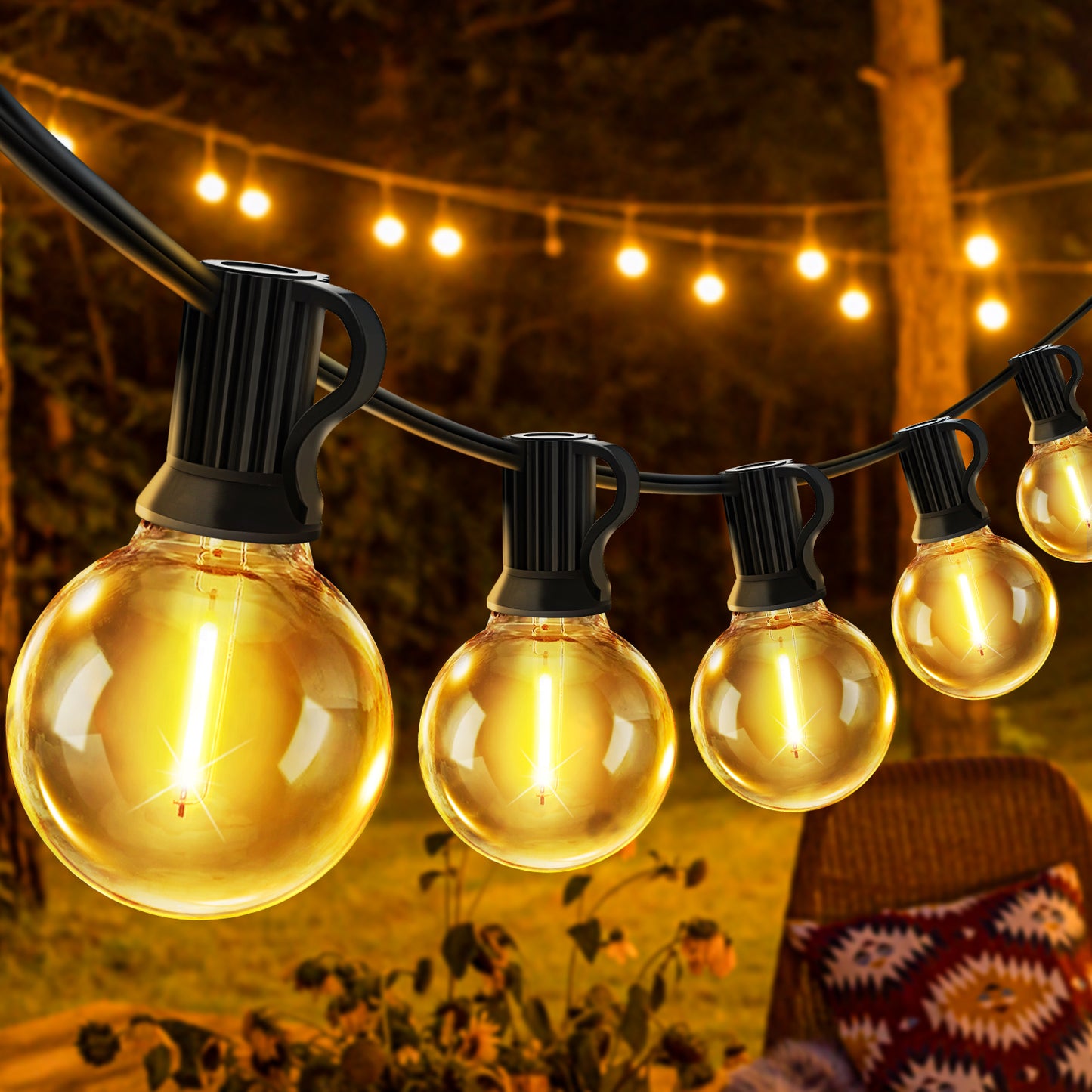 JEYMORKEY Festoon String Outdoor Garden Lights - 30M 100ft G40 Outside Electric Light Mains Powered 37+2 Shatterproof LED Bulb Waterproof Lighting for Outside Patio Pergola [Energy Class E]