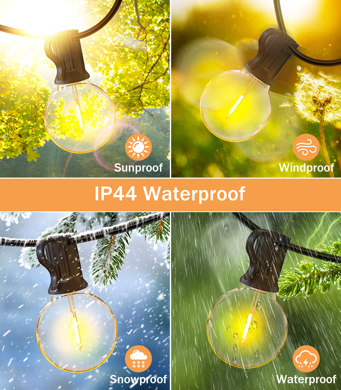 JEYMORKEY Festoon String Outdoor Garden Lights - 30M 100ft G40 Outside Electric Light Mains Powered 37+2 Shatterproof LED Bulb Waterproof Lighting for Outside Patio Pergola [Energy Class E]