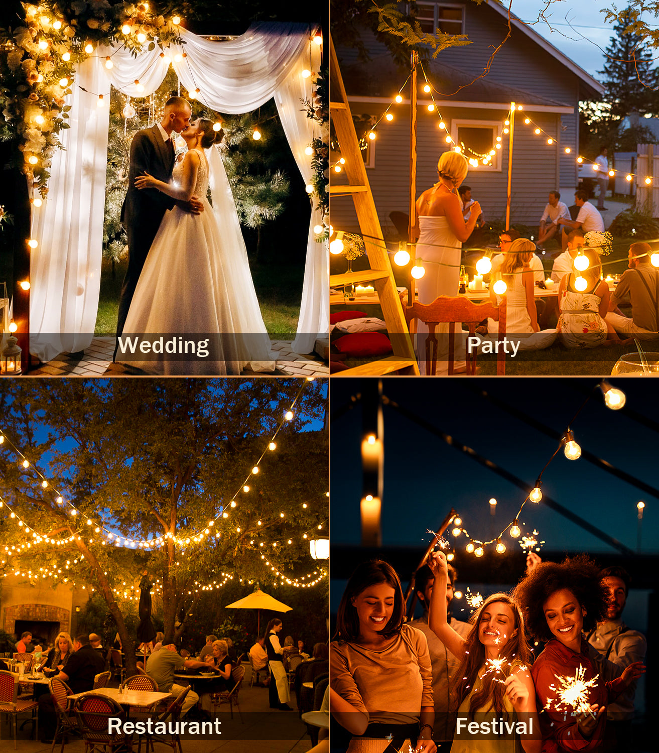 JEYMORKEY Festoon String Outdoor Garden Lights - 30M 100ft G40 Outside Electric Light Mains Powered 37+2 Shatterproof LED Bulb Waterproof Lighting for Outside Patio Pergola [Energy Class E]