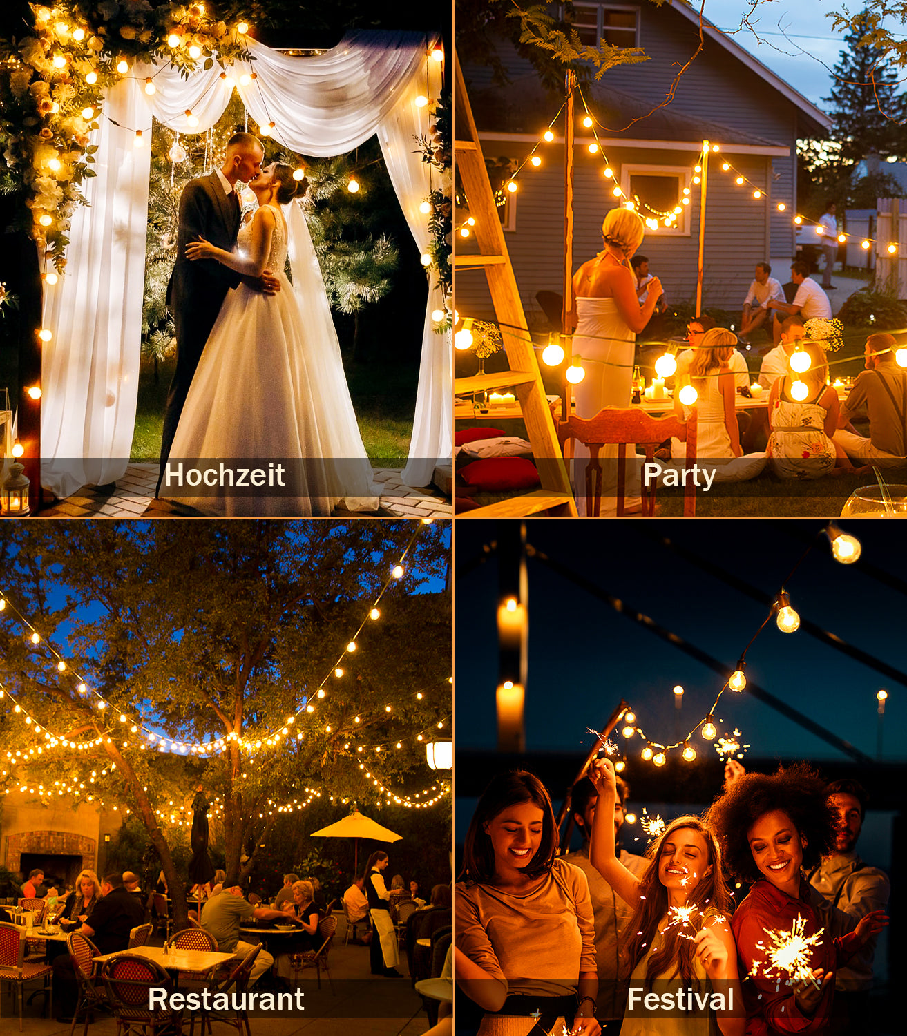 Lichterkette Led Außen Strom Outdoor - 30M 100FT 43+2 G40 Glühbirnen Garten Beleuchtung Balkon Lichterketten Aussen IP44 Wetterfest Pavillon String Lights mit Fernbedienung für Terrasse Party